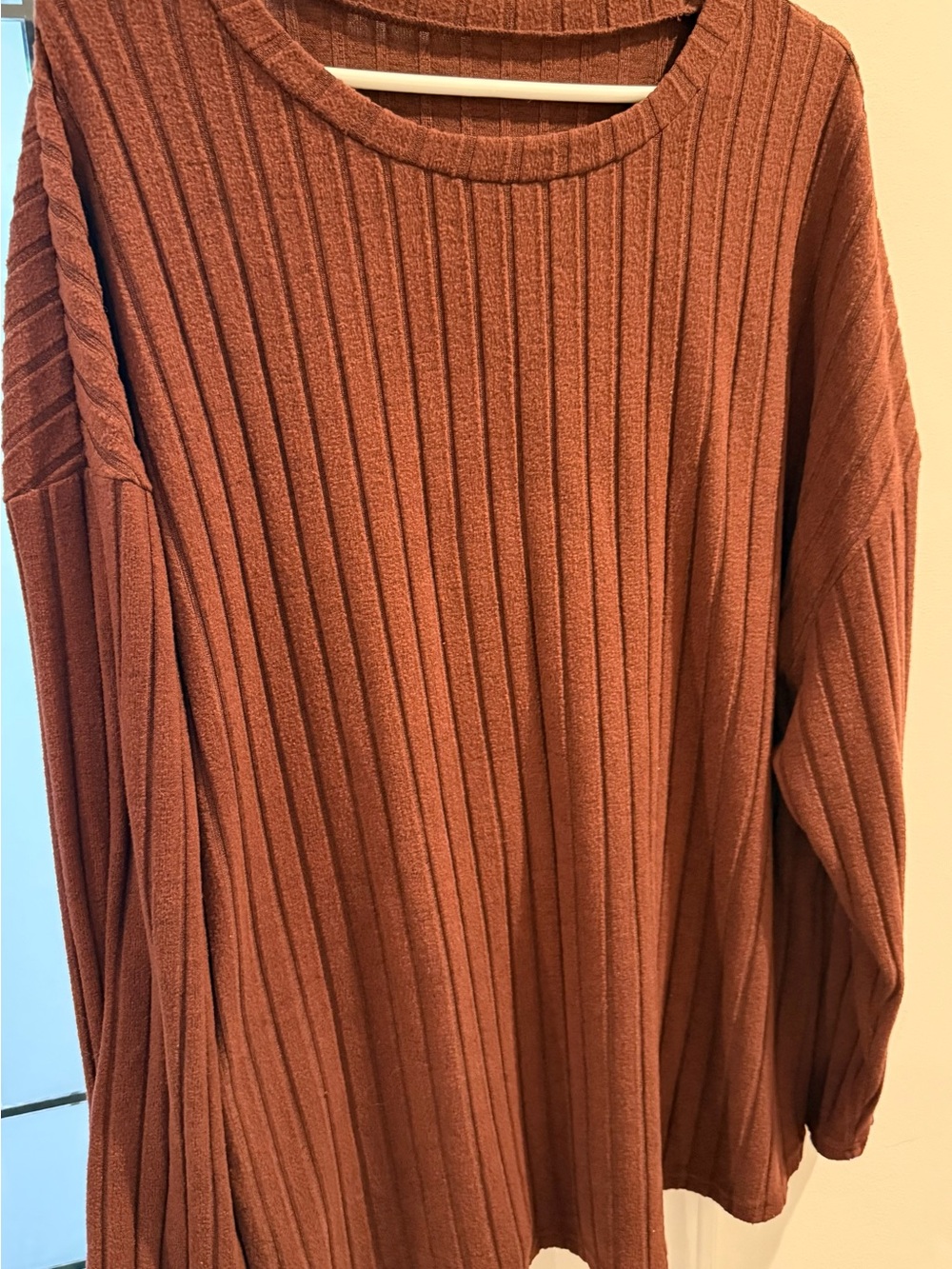 Rust Ribbed Knit Women's Sweater - Casual Long Sleeve